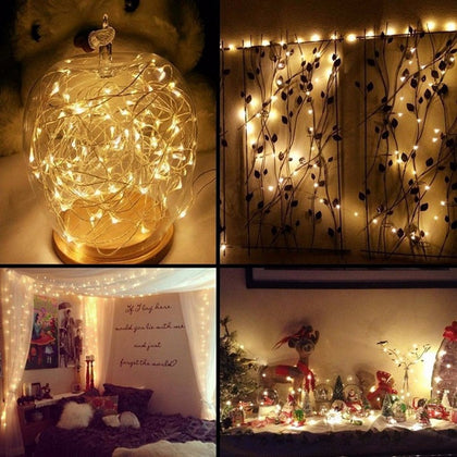 10M 100-LED Silver Wire Strip Light Battery Operated Fairy Lights Garlands Christmas Holiday Wedding Party 1PC