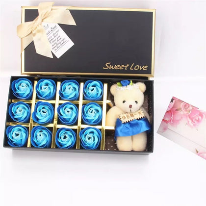 12 gradient Rose Scented with Little Bear Doll in Gift Box for Valentine is Day