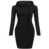 Autumn Winter Three Color Hooded Lace Pocket Sweater Dress Female