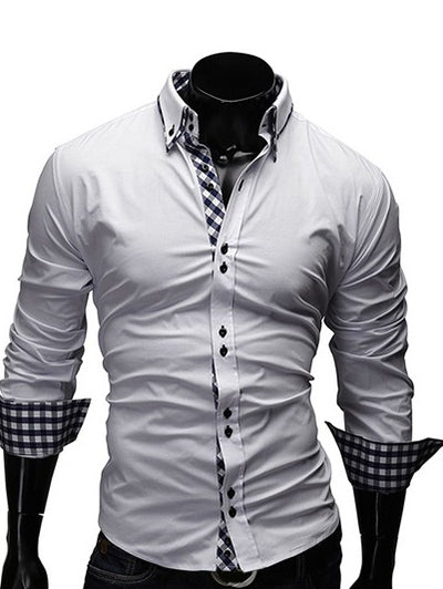 Checked Splicing Design Casual Button Down Shirt