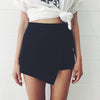 Women Simple Mid Waist Faux Two Piece Asymmetrical Shorts