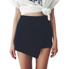 Women Simple Mid Waist Faux Two Piece Asymmetrical Shorts