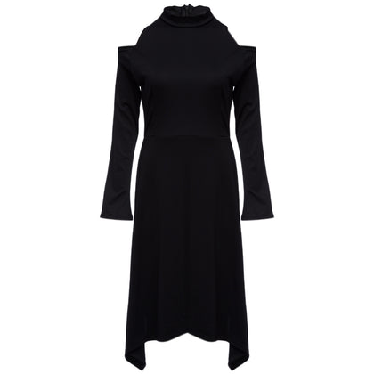 Brief Turtleneck Collar Cut Out Pure Color Asymmetrical Dress for Women