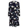 Elegant Round Collar Long Sleeve Allover Floral Print Waist Sheath Dress for Ladies