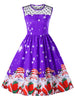 Christmas Santa Claus Print Flare Midi Dress