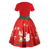 Short Sleeve Christmas Print Belted Vintage Dress