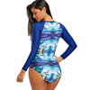 Long Sleeve Abstract Print Two Piece Swimsuit