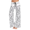 Mid Waist Cat Print Wide-leg Drawstring Women Long Pants