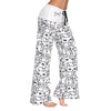 Mid Waist Cat Print Wide-leg Drawstring Women Long Pants