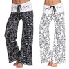 Mid Waist Cat Print Wide-leg Drawstring Women Long Pants