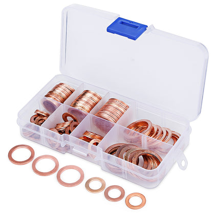 120pcs Solid Copper Washers Flat Ring Sump Plug Oil Seal