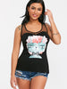 Sheer Mesh Floral Cat Print Tank Top