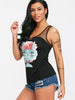 Sheer Mesh Floral Cat Print Tank Top