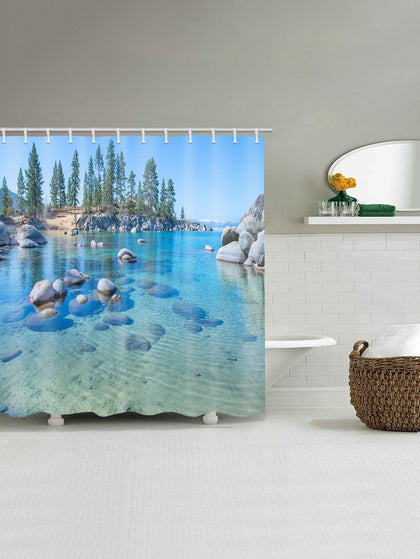 Clear Lake Bottom Stones Print Shower Curtain