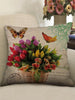 Flowers and Butterfly Print Decorative Linen Pillowcase