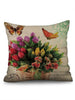 Flowers and Butterfly Print Decorative Linen Pillowcase