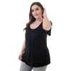 Scoop Neck Short Sleeve Ruched Solid Color Plus Size Women Blouse