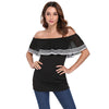 Off The Shoulder Layered Chiffon Flounce Waved Print Women T-shirt