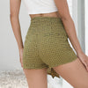 High Waist Plaid Tied Layered Zipper Pants Women Mini Shorts