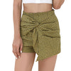 High Waist Plaid Tied Layered Zipper Pants Women Mini Shorts