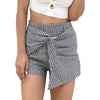 High Waist Plaid Tied Layered Zipper Pants Women Mini Shorts