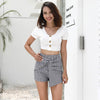 High Waist Plaid Tied Layered Zipper Pants Women Mini Shorts