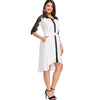 Two Tones Belted Lace Trim Asymmetrical Chiffon Shirtdress