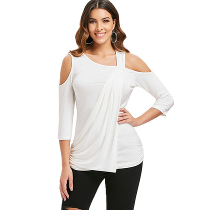 Cut Out Shoulder Three Quarter Sleeve T-shirt