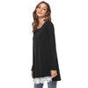 Round Collar Long Sleeve Button Spliced Lace Women T-shirt