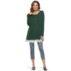 Round Collar Long Sleeve Button Spliced Lace Women T-shirt