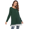 Round Collar Long Sleeve Button Spliced Lace Women T-shirt