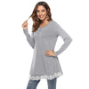 Round Collar Long Sleeve Button Spliced Lace Women T-shirt