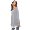 Round Collar Long Sleeve Button Spliced Lace Women T-shirt