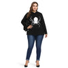 Hooded Collar Long Batwing Sleeve Spider Web Print Halloween Women Hoodie