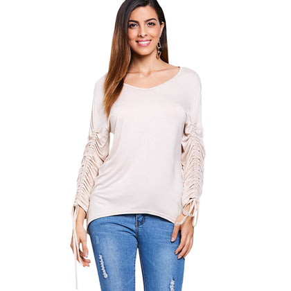 Long Sleeve Asymmetrical T-shirt with Drawstring