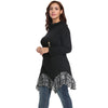 Funnel Collar Long Sleeve Spliced Lace Asymmetric Plus Size Women T-shirt