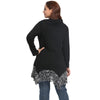 Funnel Collar Long Sleeve Spliced Lace Asymmetric Plus Size Women T-shirt