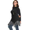 Funnel Collar Long Sleeve Spliced Lace Asymmetric Plus Size Women T-shirt