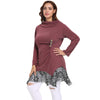 Funnel Collar Long Sleeve Spliced Lace Asymmetric Plus Size Women T-shirt