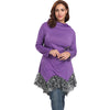 Funnel Collar Long Sleeve Spliced Lace Asymmetric Plus Size Women T-shirt