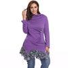 Funnel Collar Long Sleeve Spliced Lace Asymmetric Plus Size Women T-shirt