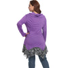 Funnel Collar Long Sleeve Spliced Lace Asymmetric Plus Size Women T-shirt