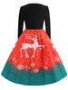 Christmas Elk Print Fit and Flare Dress