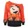 Halloween Bat Print Skew Neck Sweatshirt