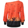 Halloween Bat Print Skew Neck Sweatshirt