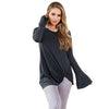 Round Collar Long Bell Sleeve Solid Color Asymmetric Loose Women T-shirt