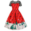 Round Collar Short Sleeve Spliced Lace Christmas Print Plus Size Women Dress