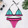 Halter Neck Backless Padded Color Blocking Low Waist Swimsuit Women Bikini Set