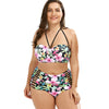 Plus Size Palm Floral Halter Strappy Bikini