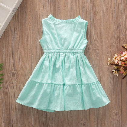 1279 Girls Cotton Pleated Solid Color Dress